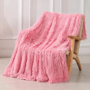 Decorative Extra Soft Faux Fur Blanket Queen Size 78" x 90",Solid Reversible Fuzzy Lightweight Long Hair Shaggy Blanket,Fluffy Cozy Plush Fleece Microfiber Fur Blanket for Couch Sofa Bed,Pink