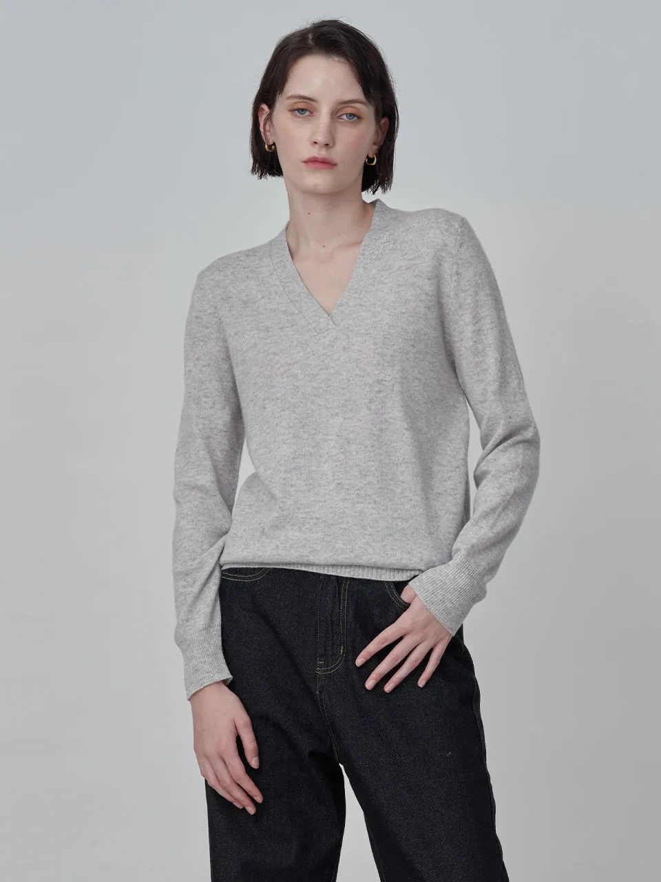 Deep V Neck Sweater_Grey