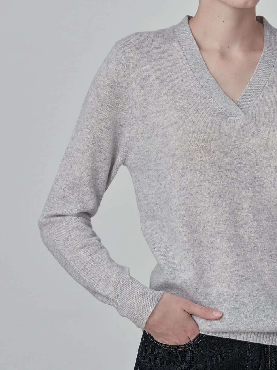 Deep V Neck Sweater_Grey