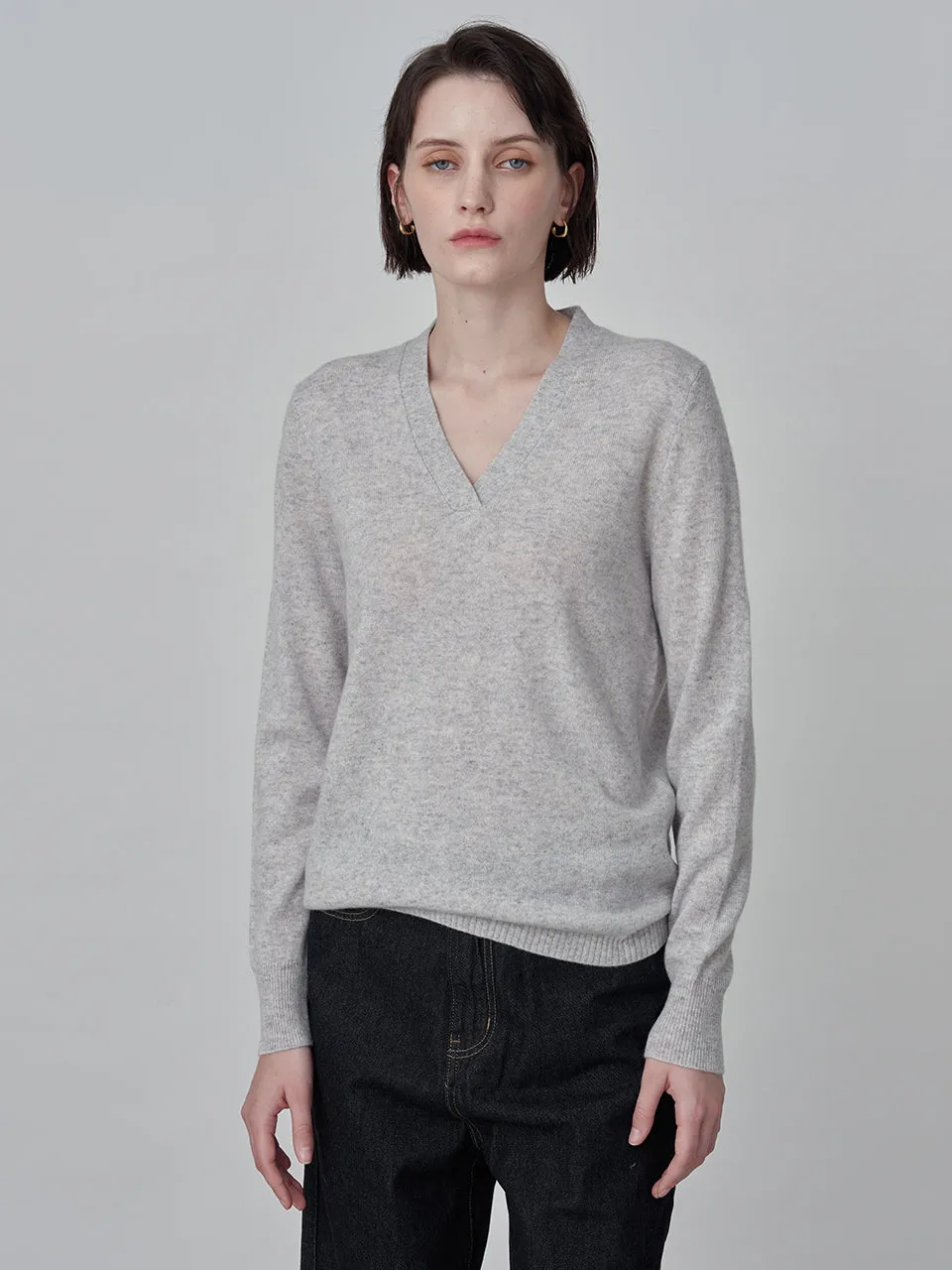 Deep V Neck Sweater_Grey