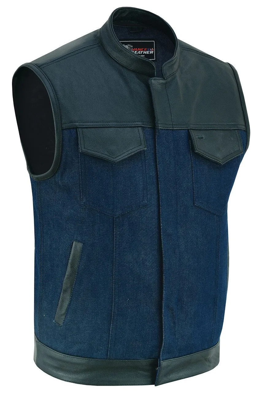 Denim Black SOA Club Vest with Leather trims