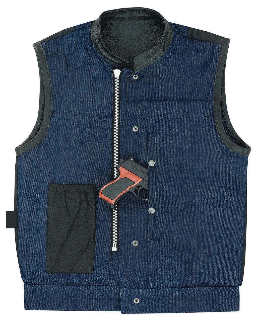 Denim Black SOA Club Vest with Leather trims