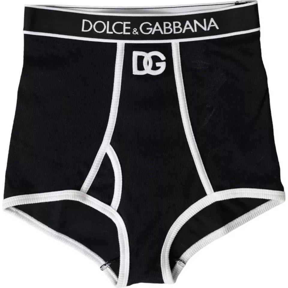 Dolce & Gabbana Black Cotton Stretch Branded Logo Underwear