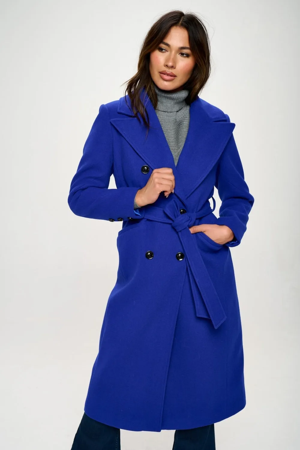 Double-Breasted Longline Coat with Belt