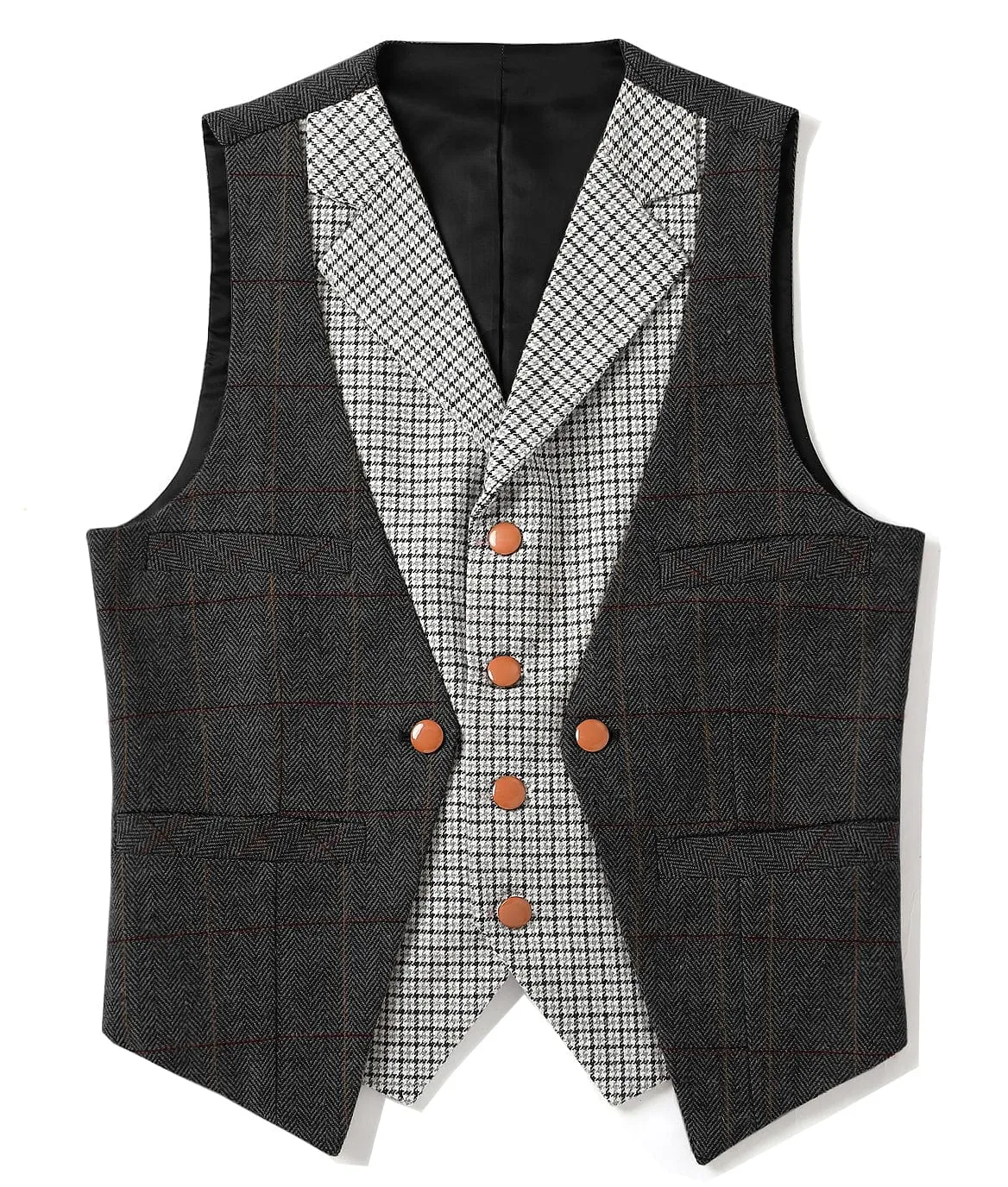 Double Collar Plaid Notch Lapel Waistcoat