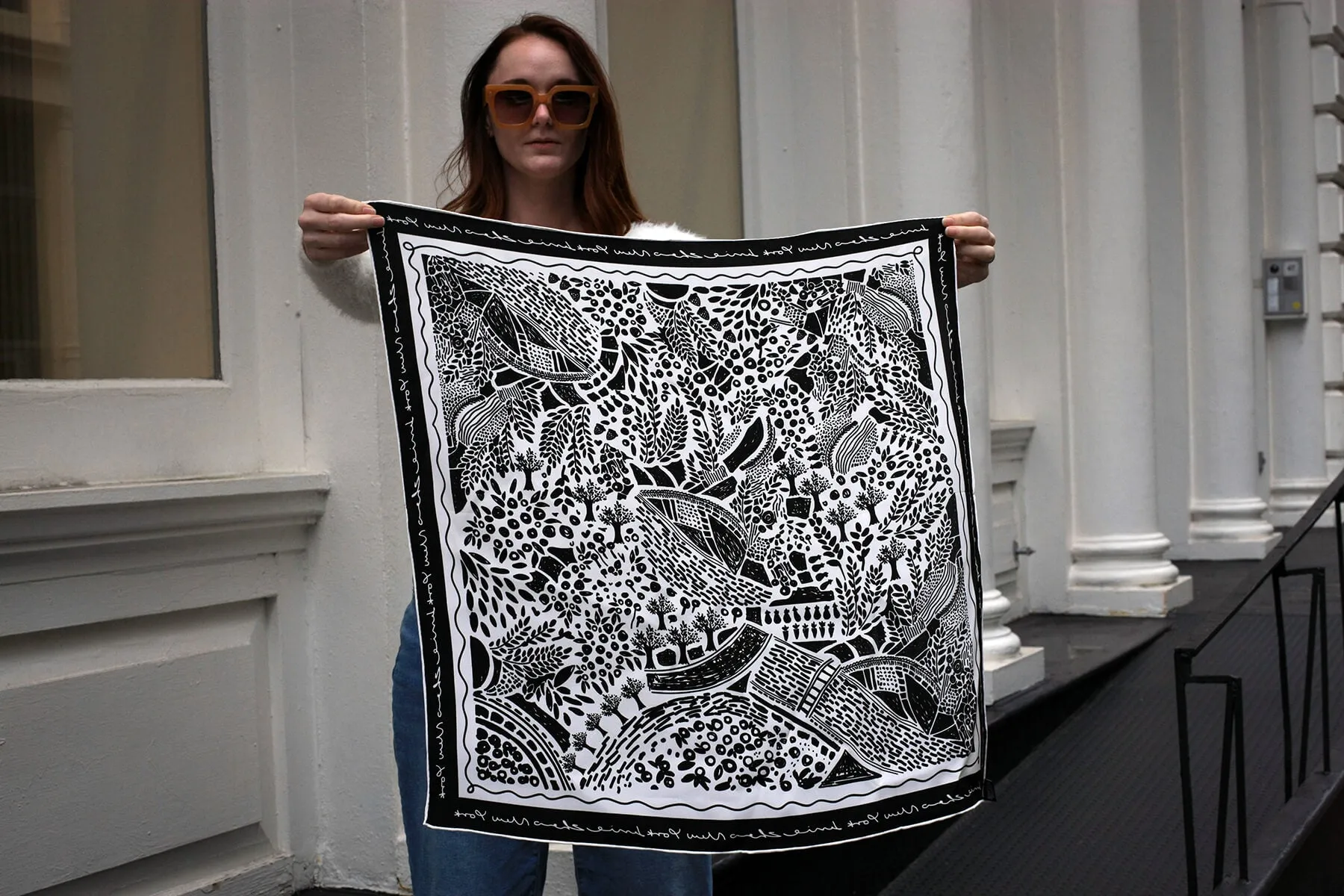 Double Sided Silk Scarf Of Black Garden