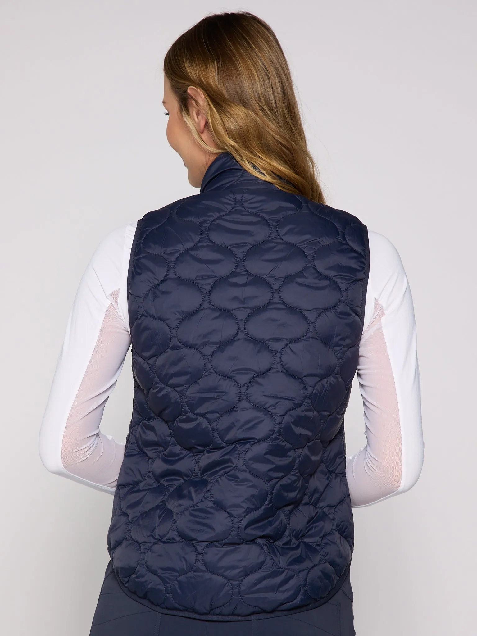 Double Zipper Padded Vest In True Navy