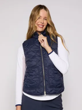 Double Zipper Padded Vest In True Navy