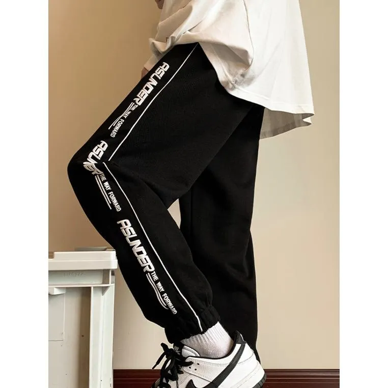 Drawstring Tapered Loose Fit Sports Knitted Sweatpant