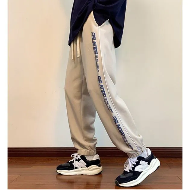 Drawstring Tapered Loose Fit Sports Knitted Sweatpant