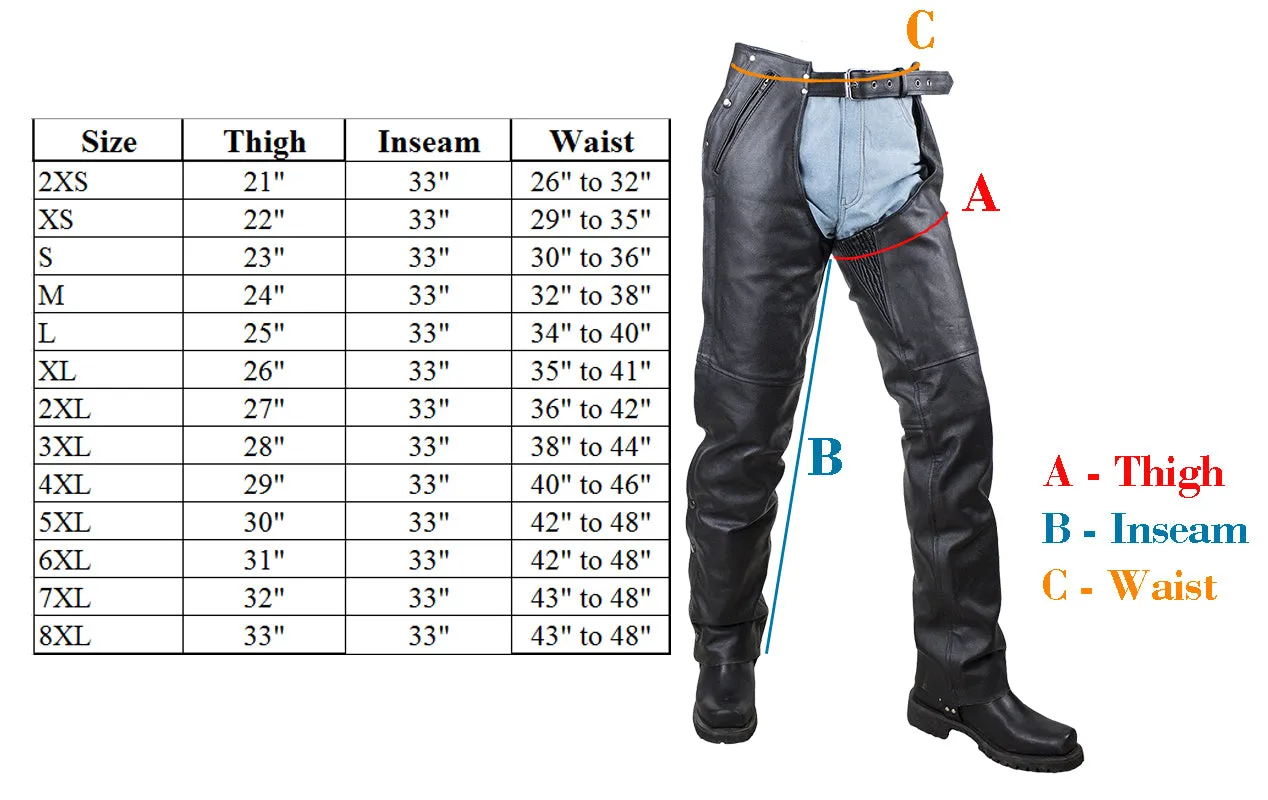 Dream Apparel Black Naked Cowhide Leather Plain Chaps With Zipout liner