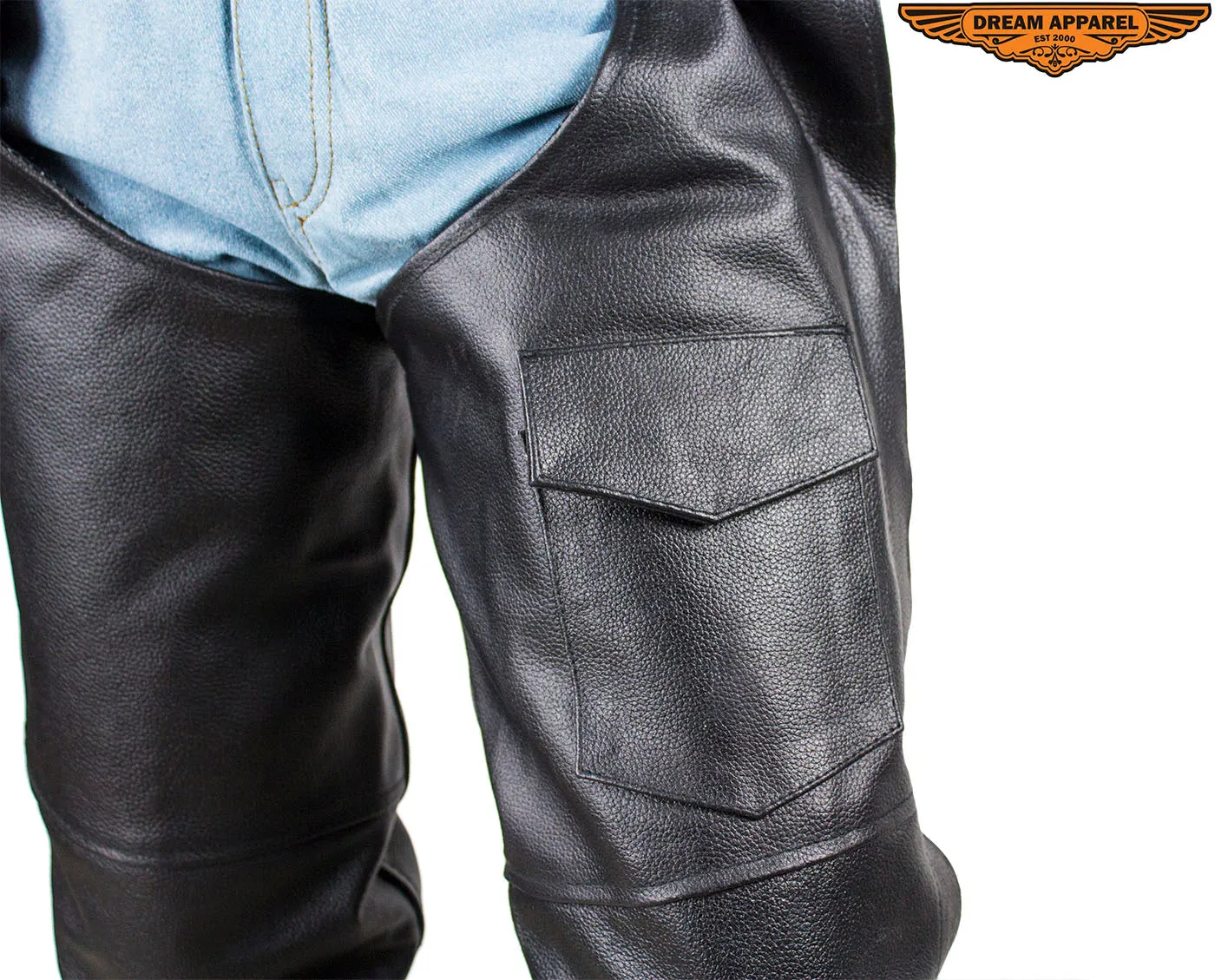 Dream Apparel Black Naked Cowhide Leather Plain Chaps With Zipout liner