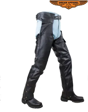 Dream Apparel Plain Black Split Leather Chaps With Zipout liner