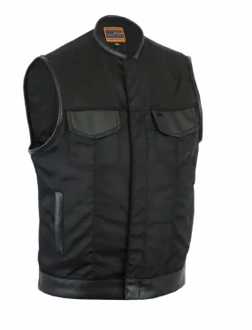 DS687 Men's Textile Leather Trim No Collar Biker Vest