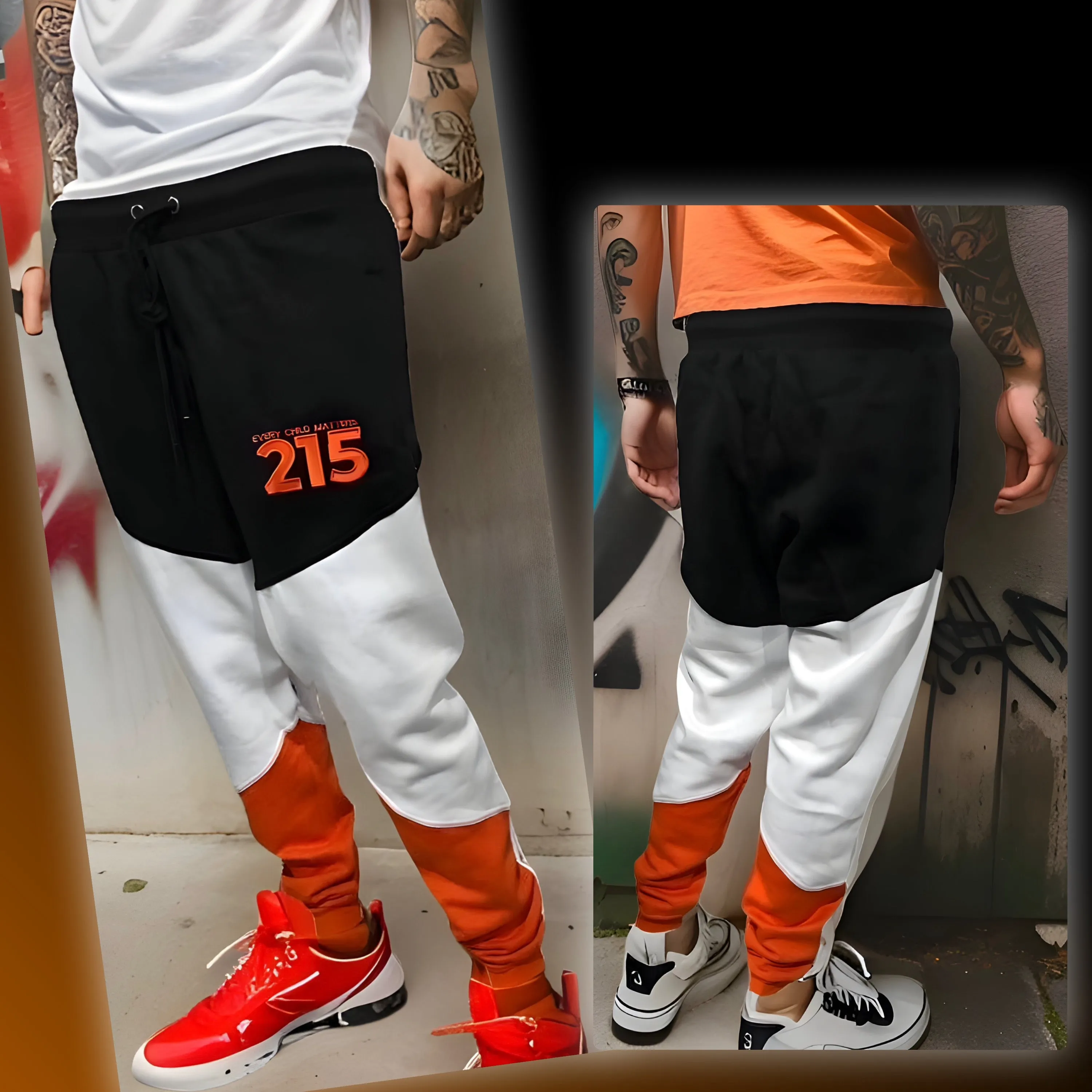 ^ECM^ (ORANGE-MULTI) JOGGER SWEATPANTS (CUT & SEW WITH EMBROIDERED LOGOS)