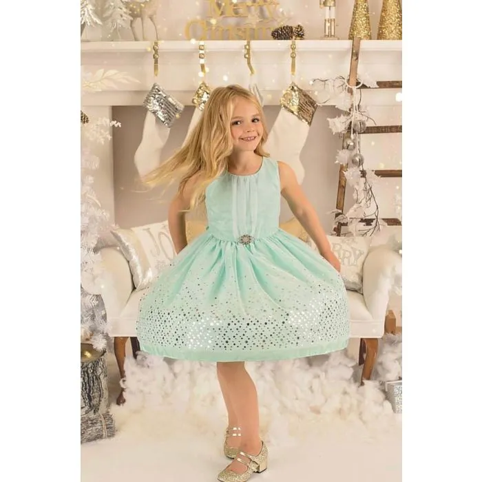 EK 201 Taffeta and Mesh Sequin Overlay Dress