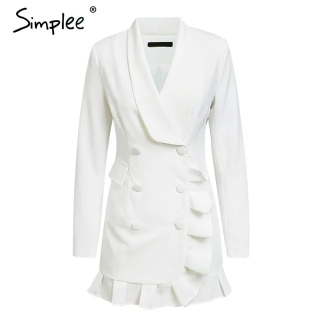 Elegant ruffle double breasted long women coat vintage