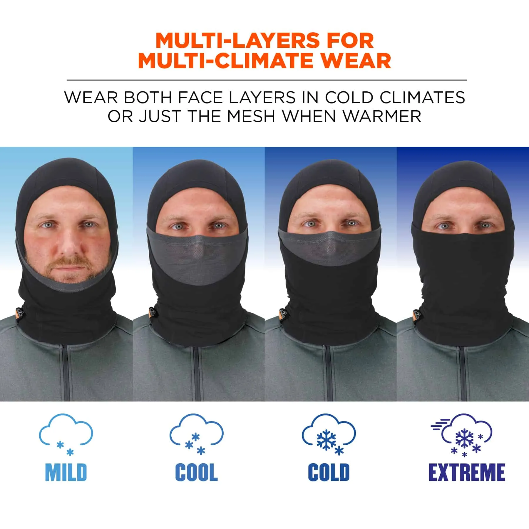 Ergodyne N-Ferno 6844 Dual-Layers Balaclava Face Mask - Black