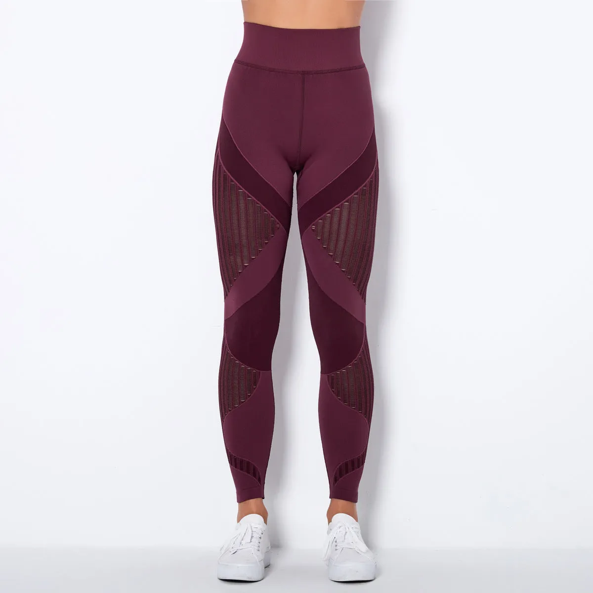 European and American Seamless Knitted Sexy Stripes Moisture Wicking Yoga Pants Sports Running Fitness Pants for Women