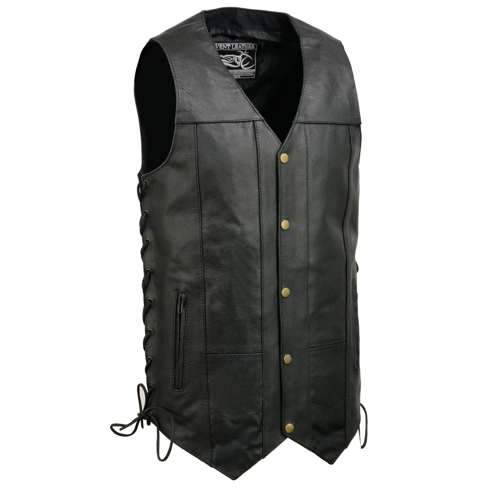 Event Leather EL5391 Black Motorcycle Leather Vest for Men w/ 10 Pockets- Riding Club Adult Motorcycle Vests