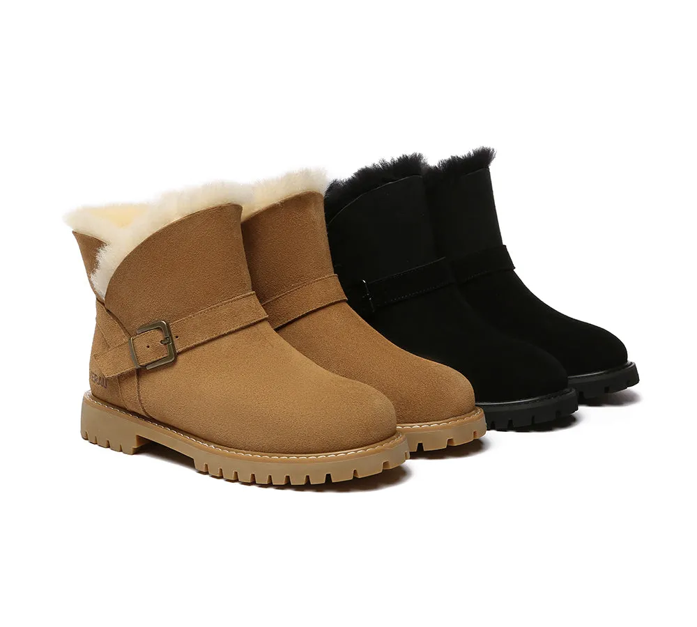 EVERAU® UGG Boots Women Sheepskin Wool Buckle Decor Ankle Polarwalk