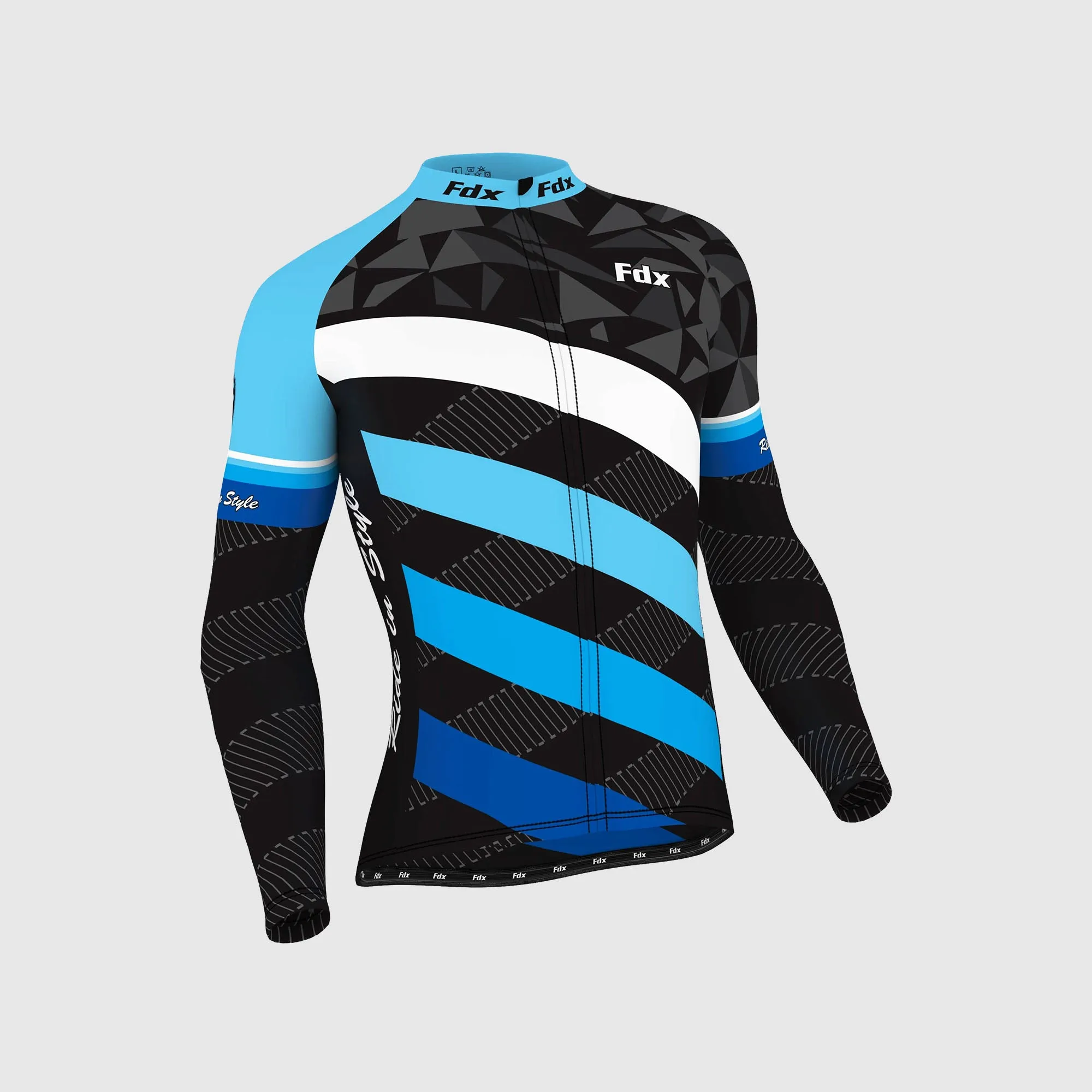 Fdx Men's & Boy's Set Equin Thermal Roubaix Long Sleeve Cycling Jersey & Bib Tights - Blue