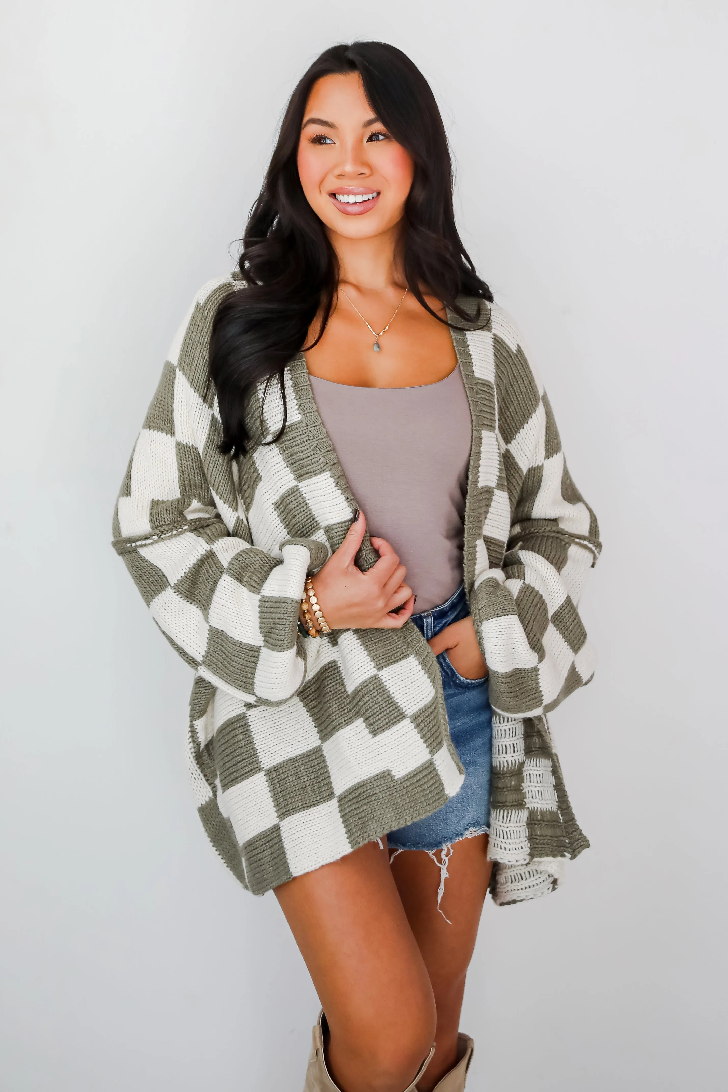 FINAL SALE - Marvelously Cozy Checkered Sweater Cardigan