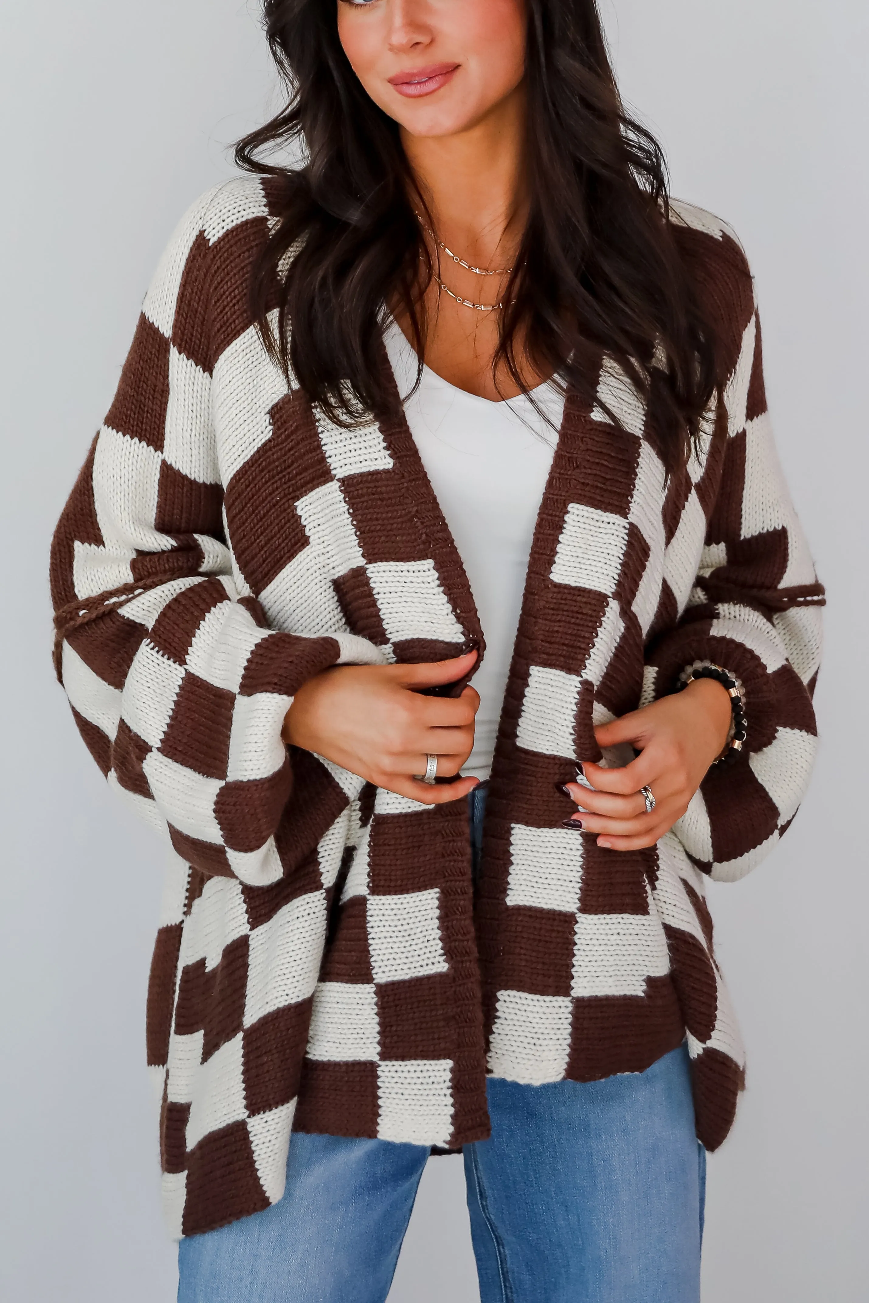 FINAL SALE - Marvelously Cozy Checkered Sweater Cardigan