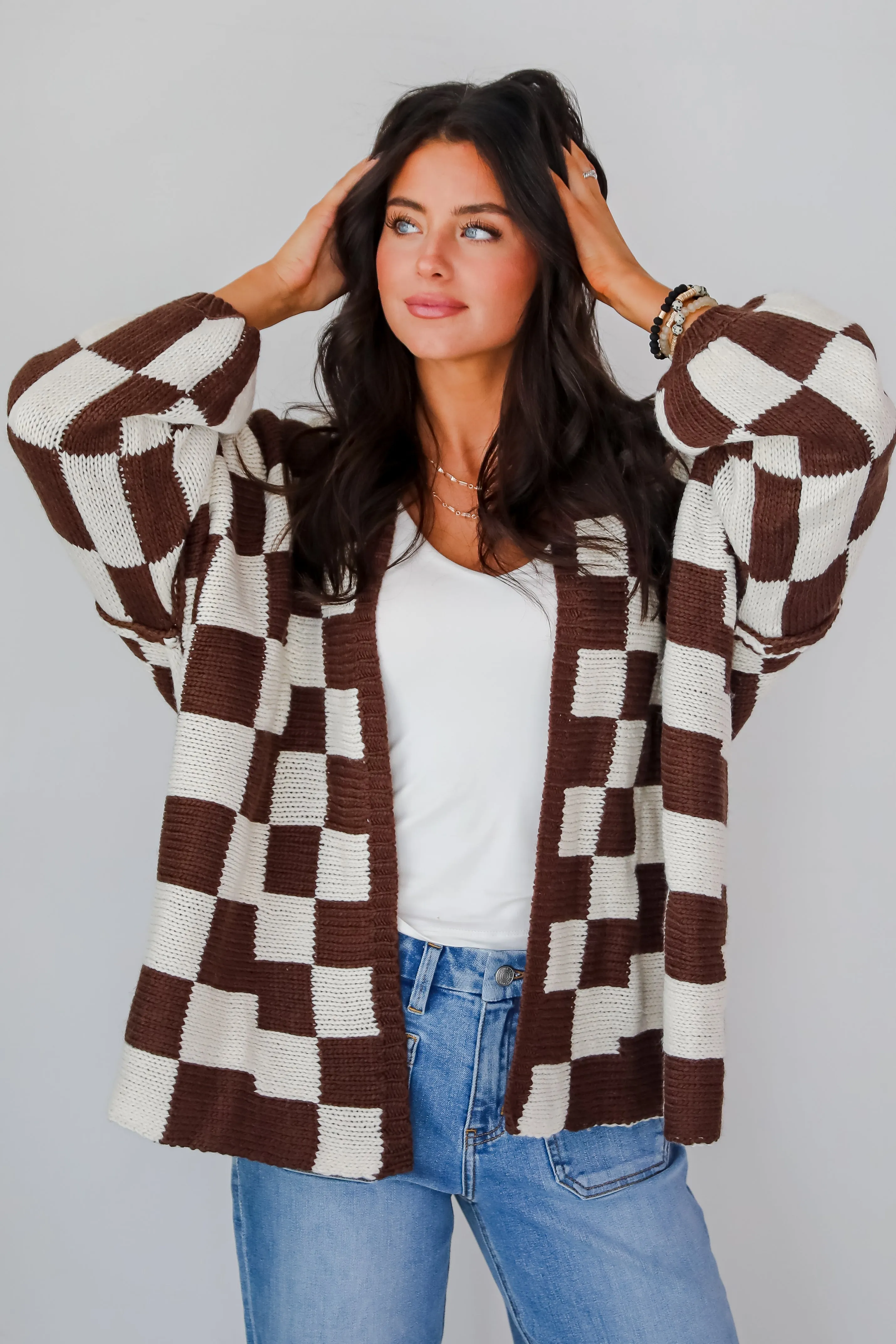 FINAL SALE - Marvelously Cozy Checkered Sweater Cardigan