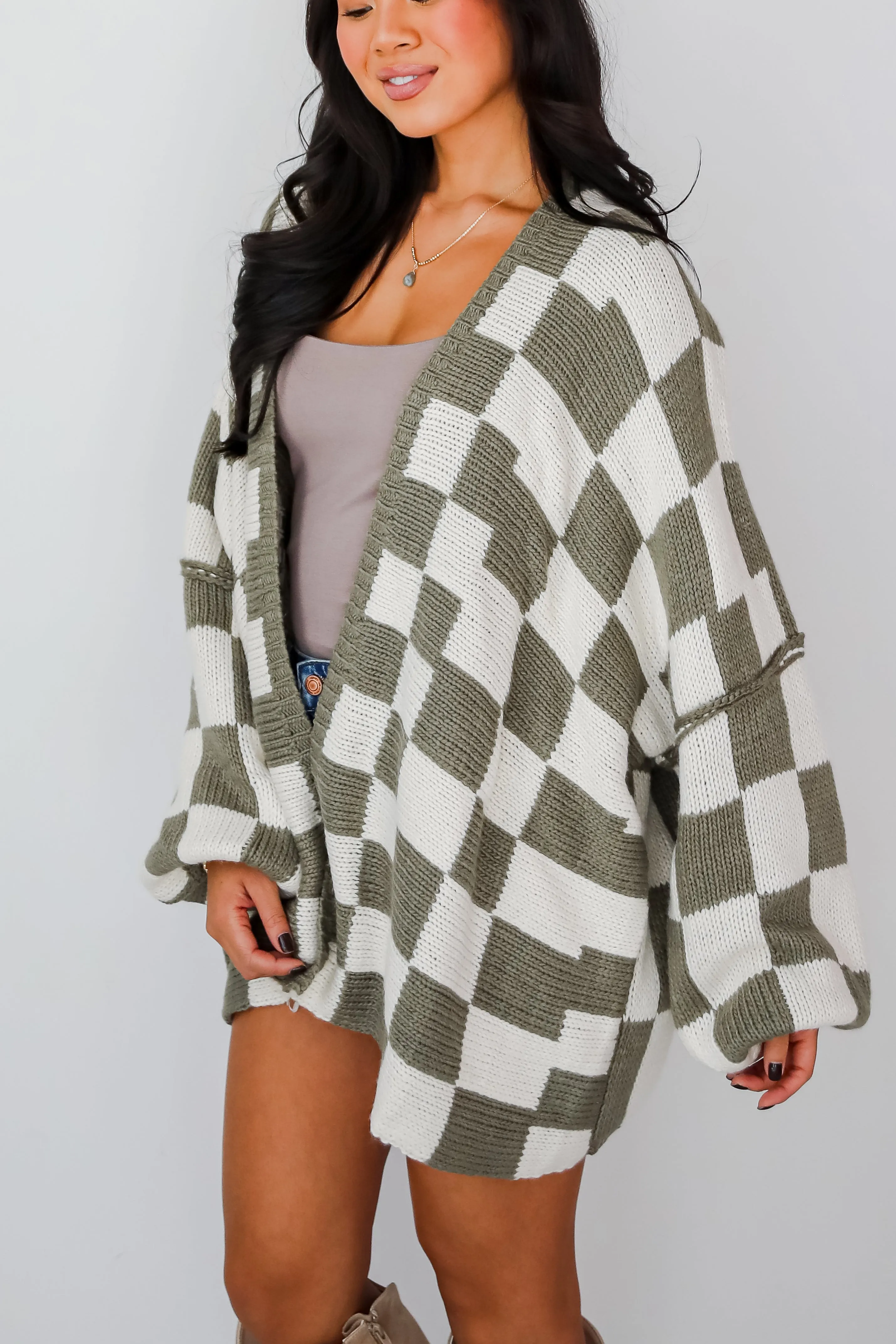 FINAL SALE - Marvelously Cozy Checkered Sweater Cardigan