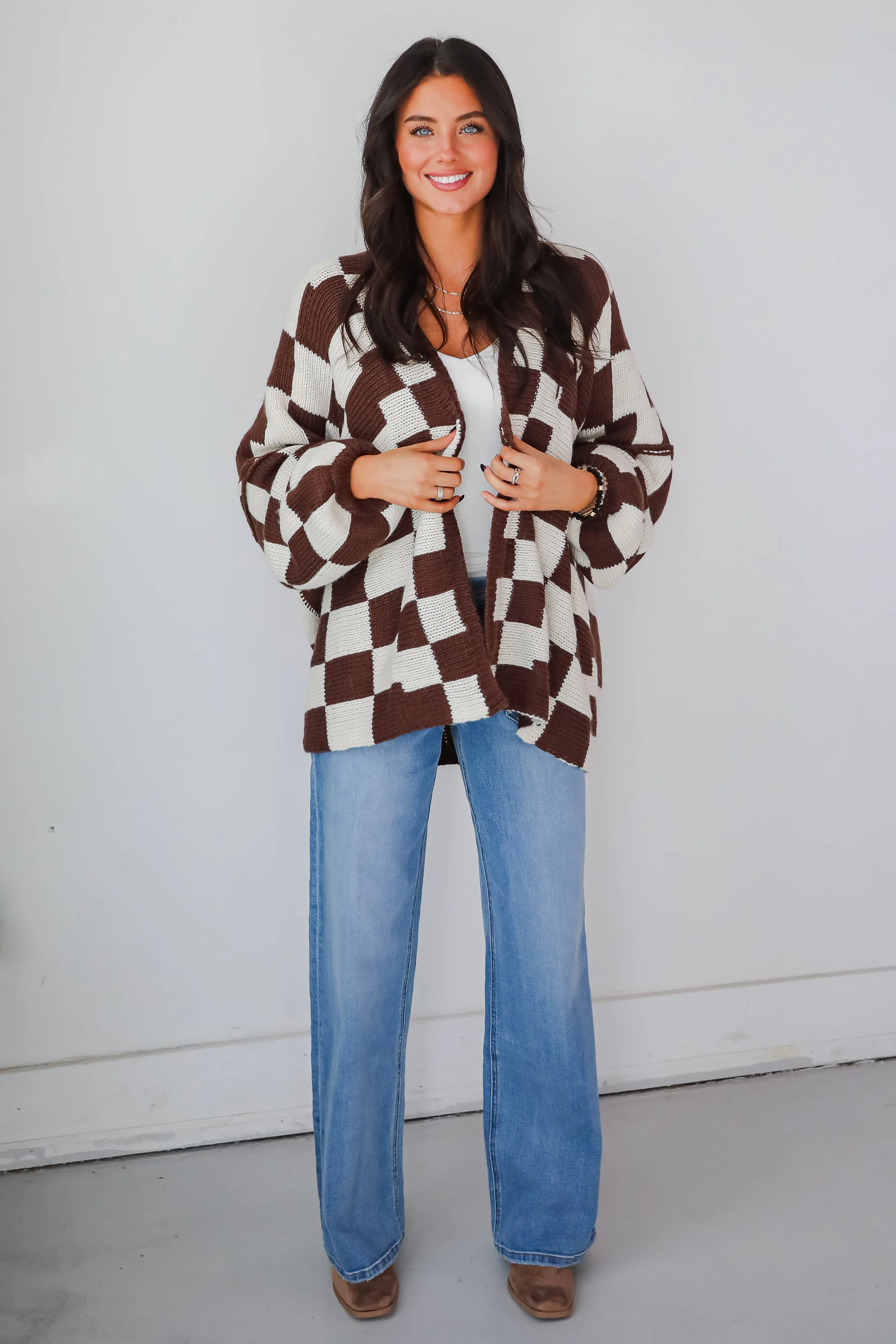 FINAL SALE - Marvelously Cozy Checkered Sweater Cardigan