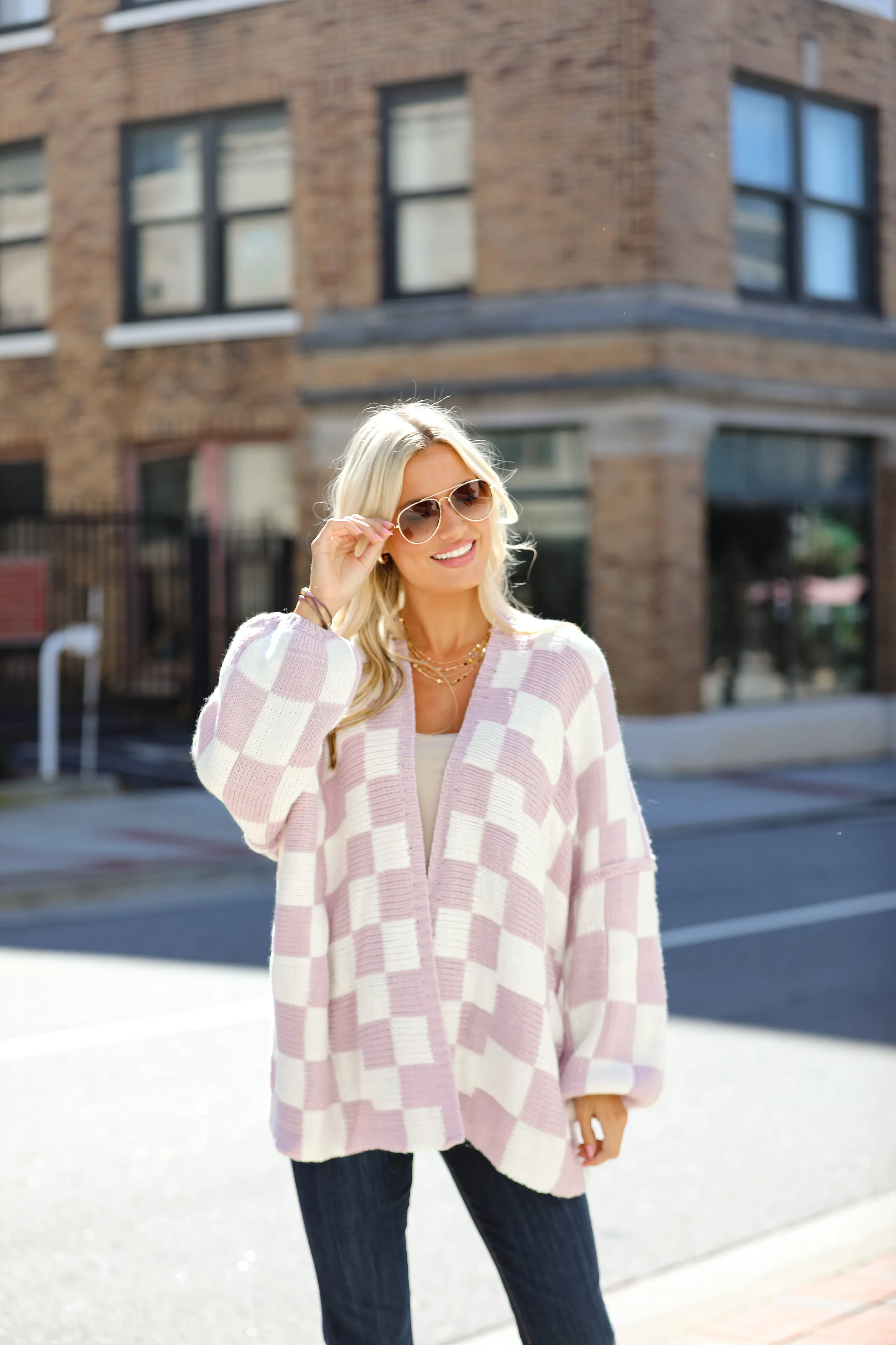 FINAL SALE - Marvelously Cozy Checkered Sweater Cardigan