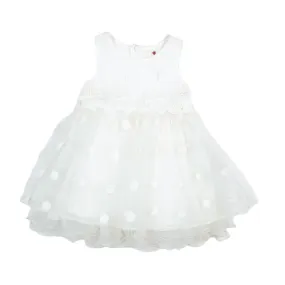 Floral Bodice Polka Dots Tulle Dress - White