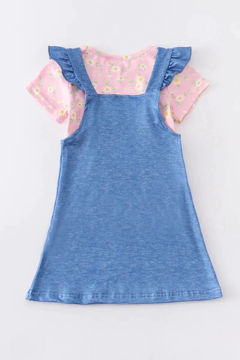 Flower Bee Applique Overall Dress