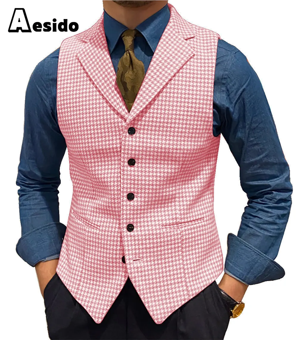 Formal Men's Suit Vest Houndstooth Lapel Waistcoat