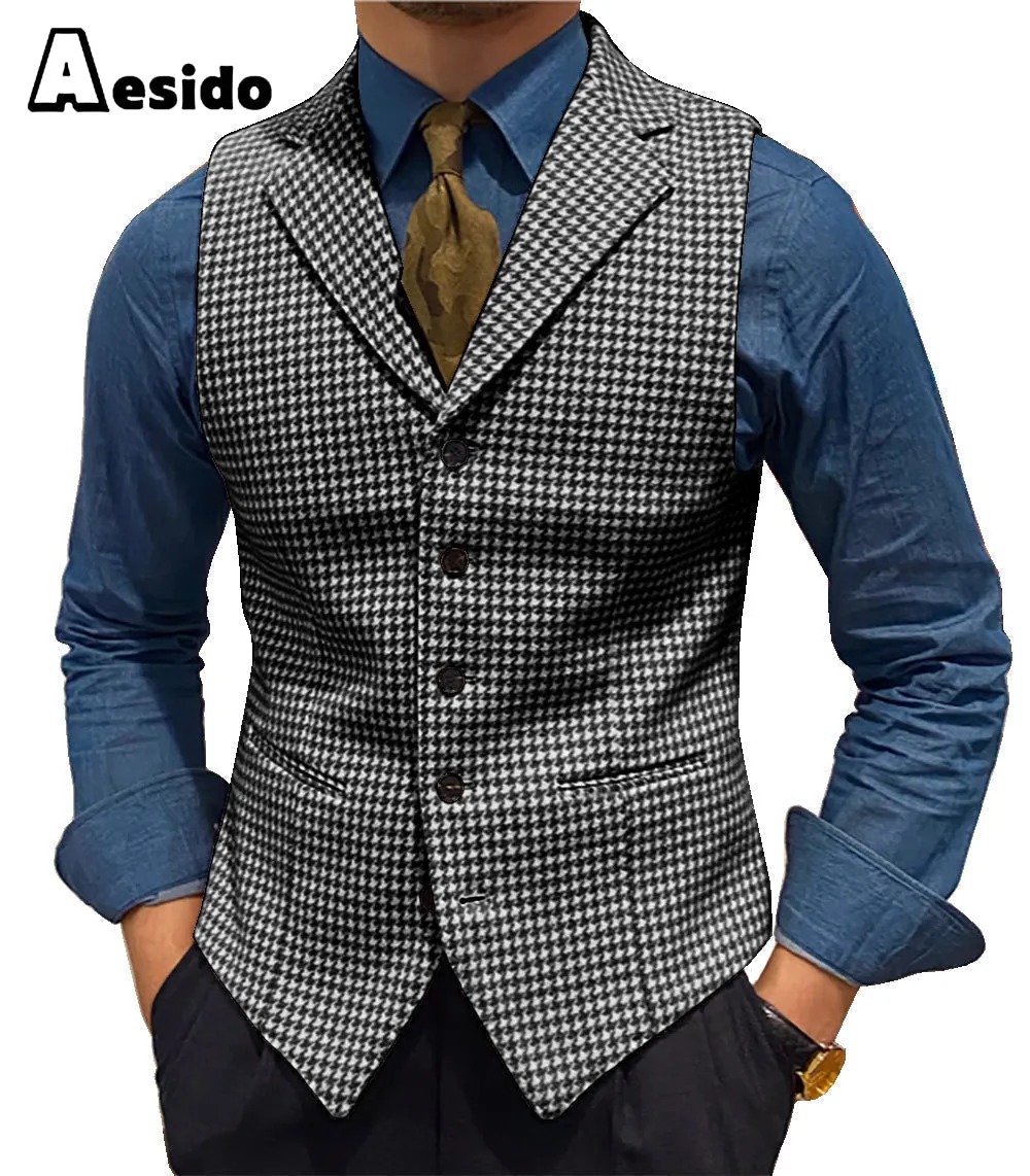 Formal Men's Suit Vest Houndstooth Lapel Waistcoat