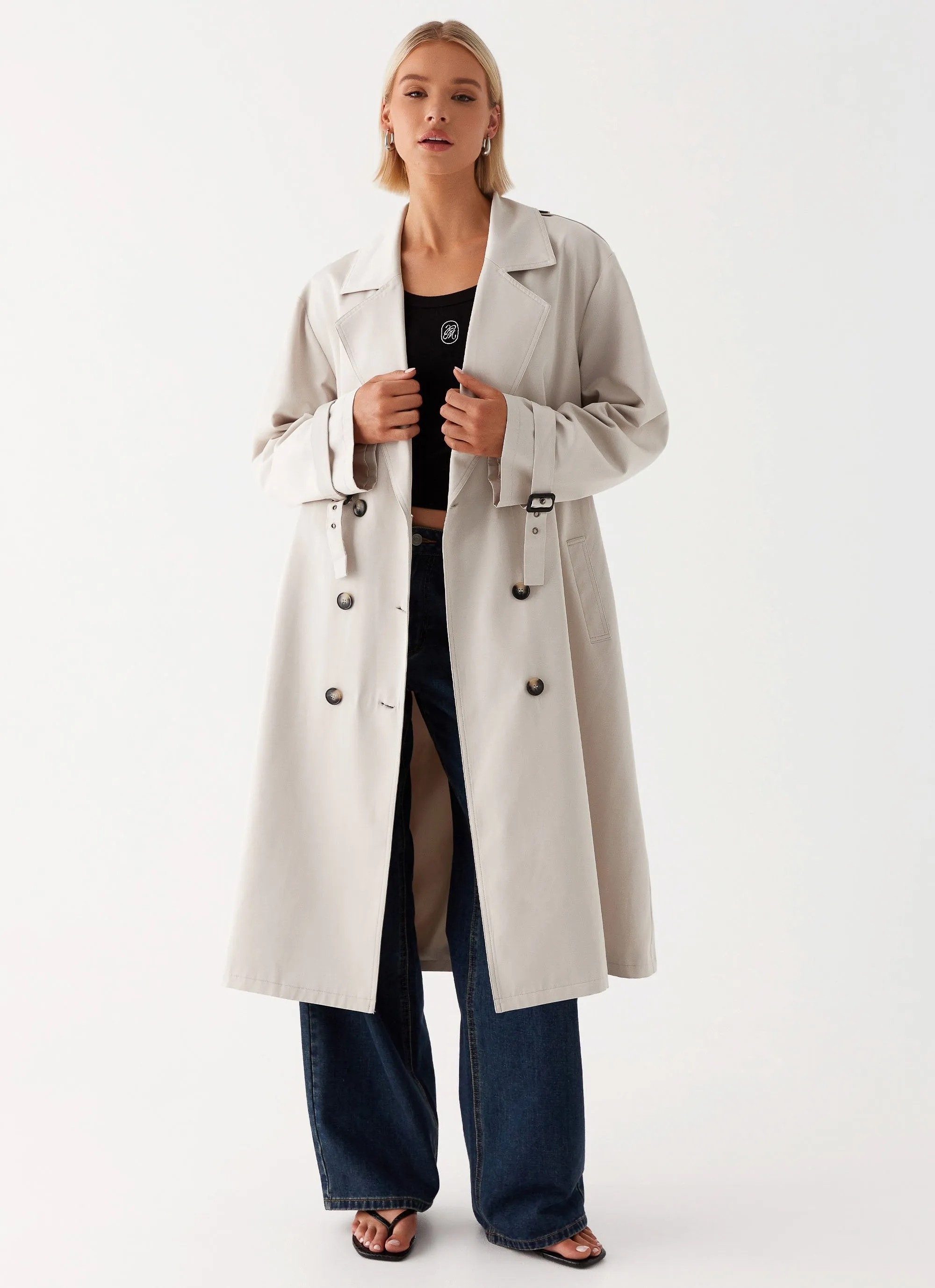 Frenchy Oversized Trench Coat - Stone