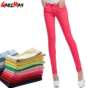 GAREMAY Women's Candy Pants Pencil Trousers 2016 Spring Fall Khaki Stretch Pants For Women Slim Ladies Jean Trousers Female 1010