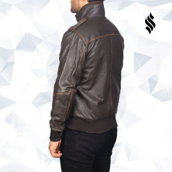 Glen Street Brown Leather Bomber Jacket