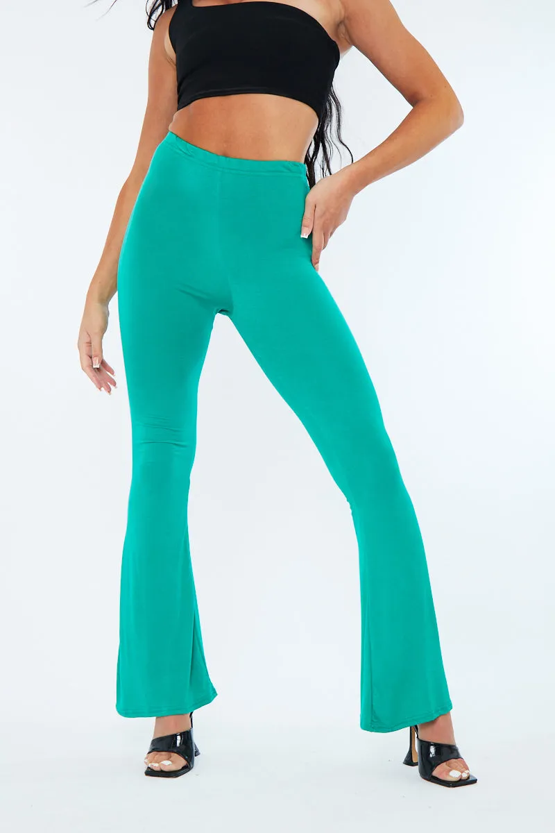 Green Jersey Flare Trousers - Calla