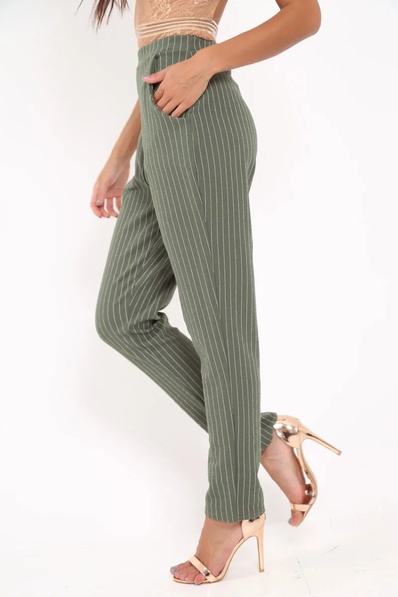 Green Pinstripe Tapered Trousers - Paighton