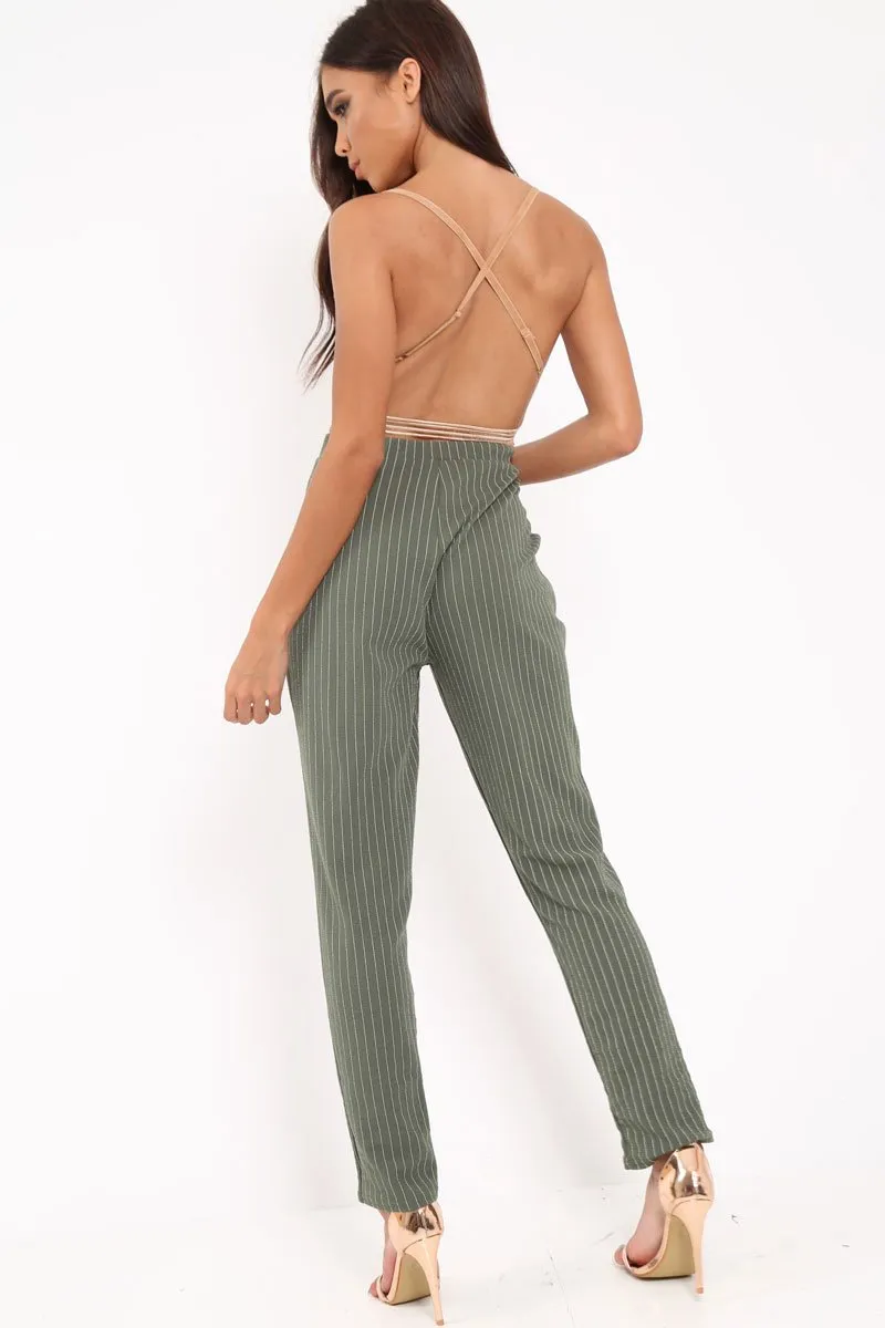 Green Pinstripe Tapered Trousers - Paighton