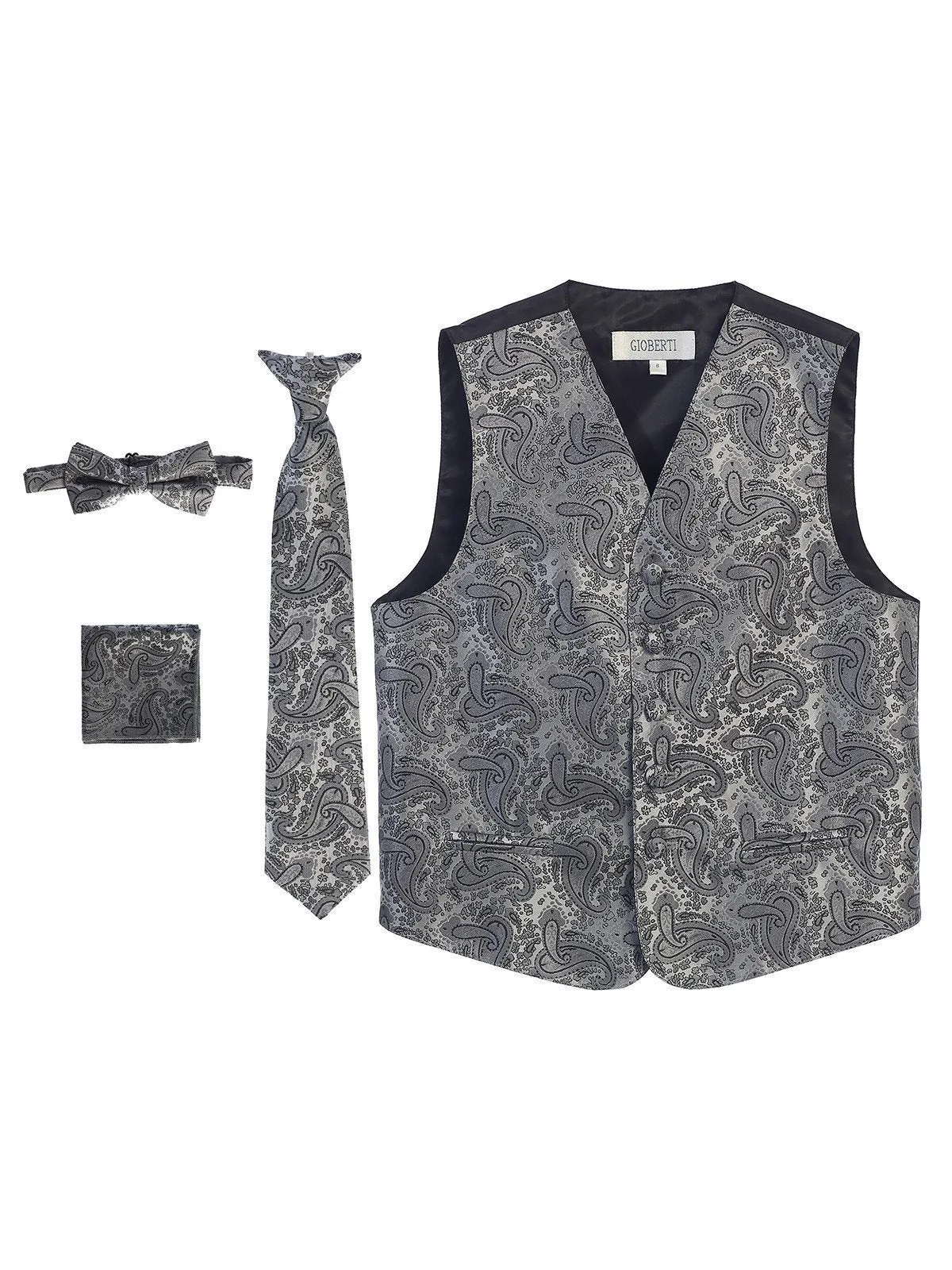 Grey Formal Boys Paisley Tuxedo Vest Set