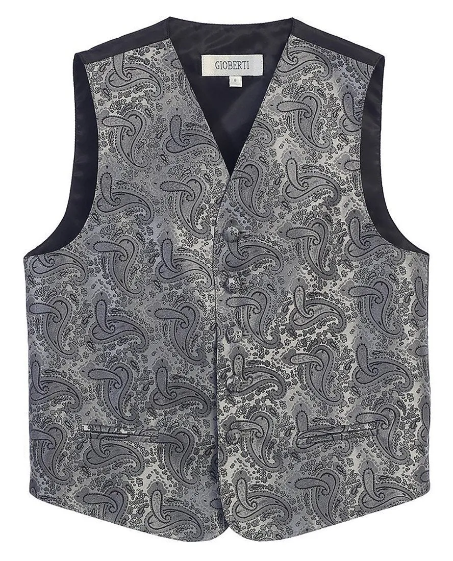 Grey Formal Boys Paisley Tuxedo Vest Set