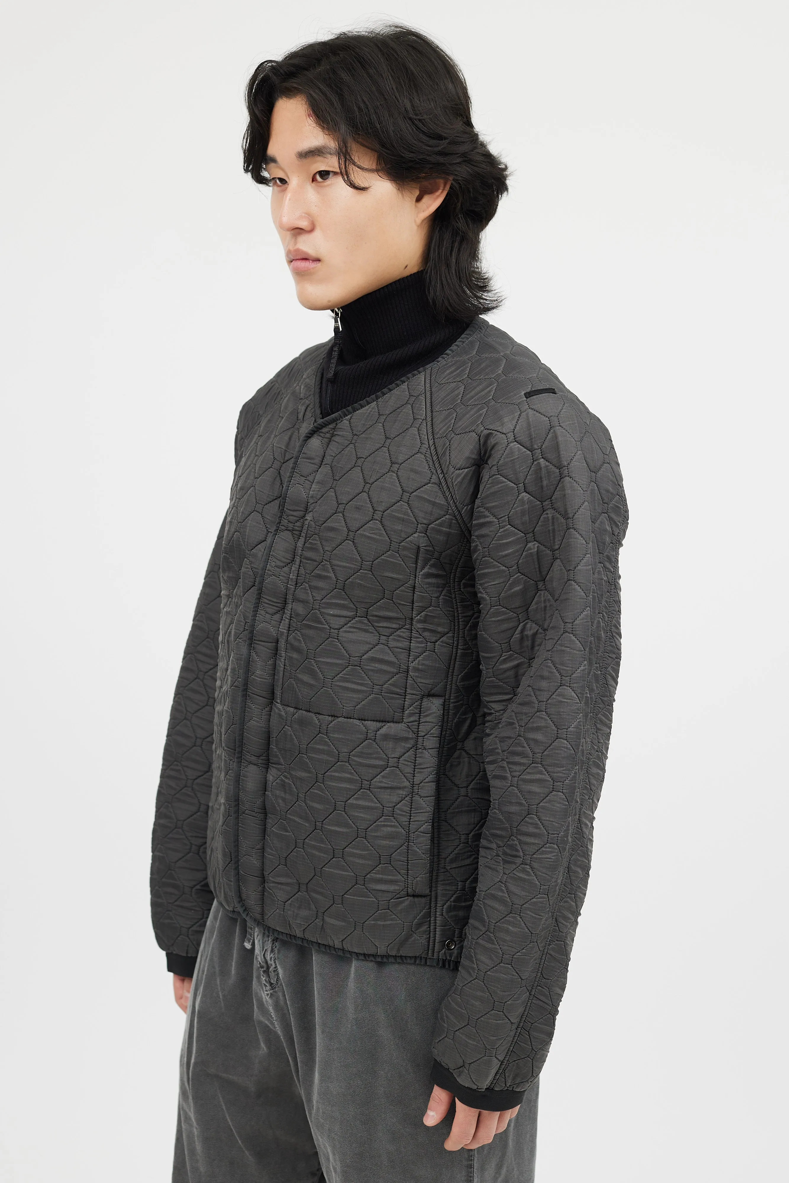 Grey Hexagon Quilted Nylon Jacket