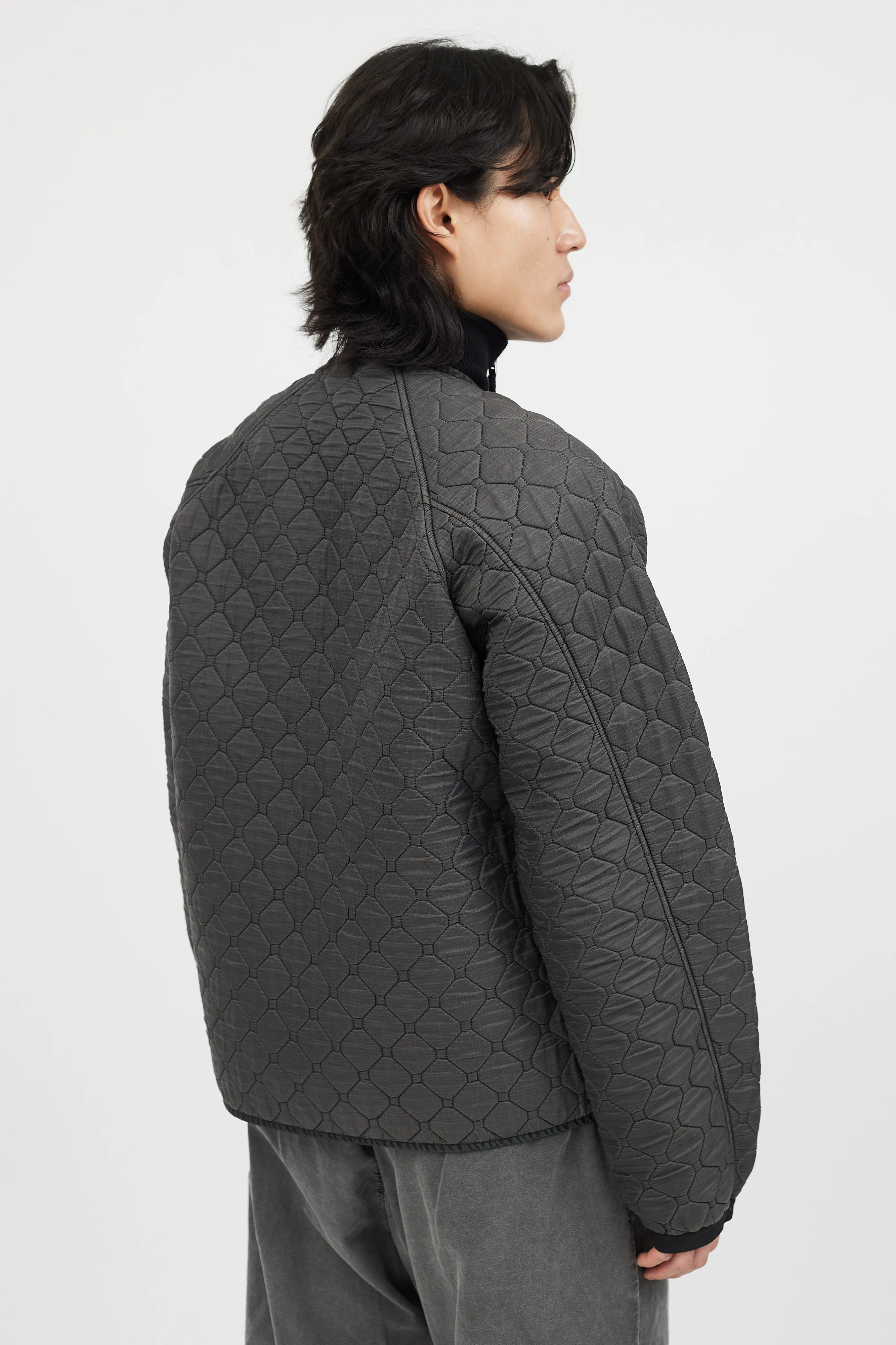 Grey Hexagon Quilted Nylon Jacket