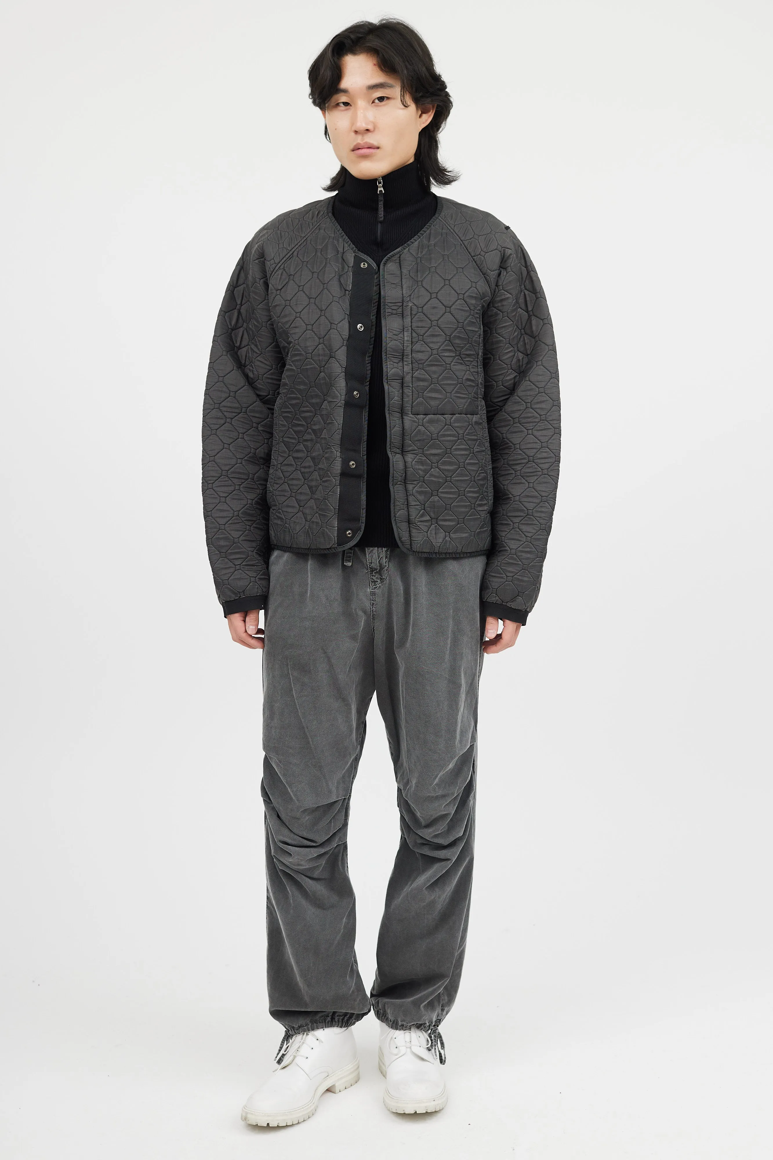 Grey Hexagon Quilted Nylon Jacket