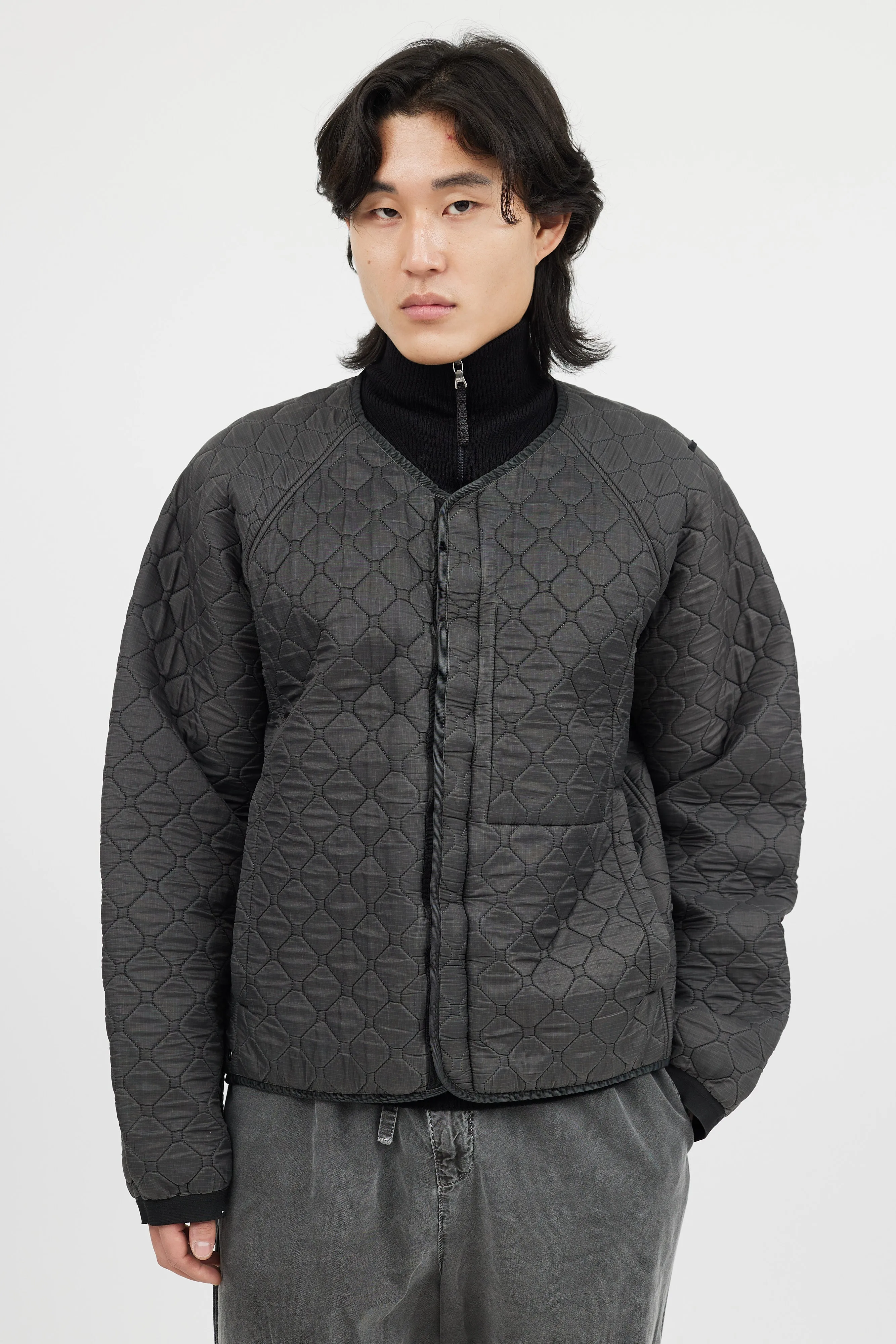 Grey Hexagon Quilted Nylon Jacket