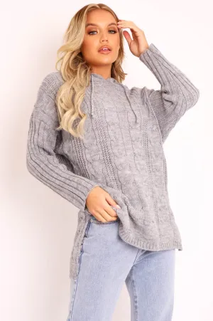 Grey Knitted Hoodie Jumper - Capri