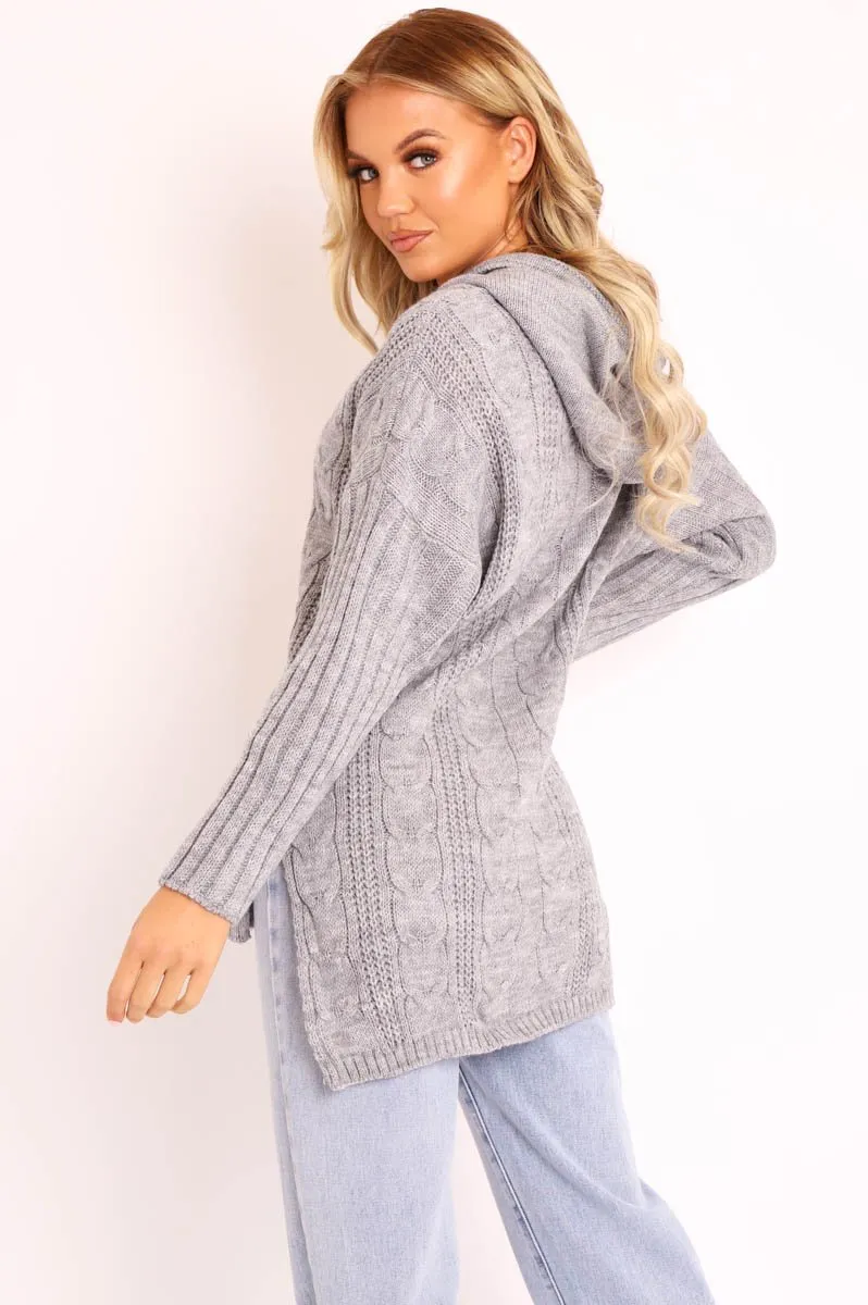 Grey Knitted Hoodie Jumper - Capri